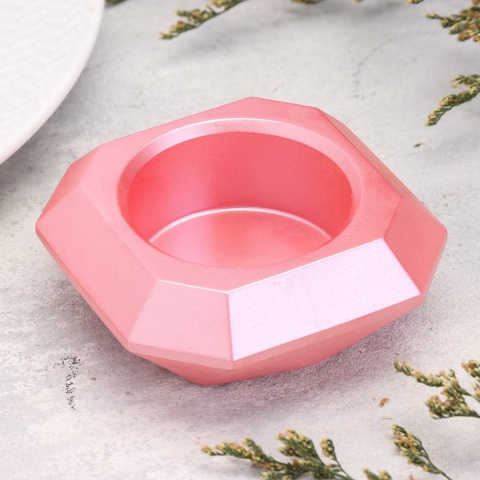 Подсвечник Подсвечник "Квадрат" из гипса со скошенными углами малый,9х3,5см,розовый