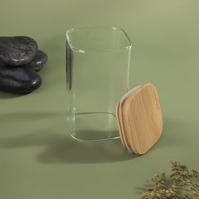 Органайзер для хранения ватных палочек «BAMBOO», с крышкой, 10 × 6 × 6 см, в картонной коробке, цвет прозрачный/коричневый Органайзер для хранения ватных палочек «BAMBOO», с крышкой, 10 × 6 × 6 см, в картонной коробке, цвет прозрачный/коричневый