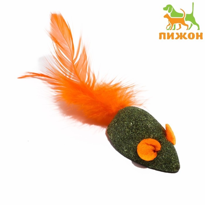 Мышь для кошек из прессованной кошачьей мяты с хвостом из перьев, 5 см Мышь для кошек из прессованной кошачьей мяты с хвостом из перьев, 5 см