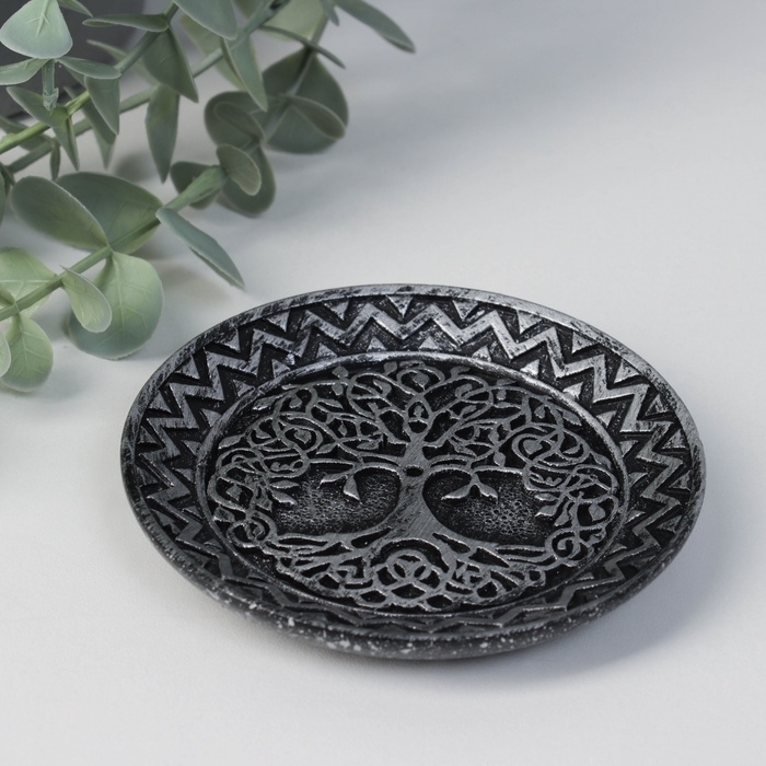 Подставка под благовония полистоун "Дерево" серебро 9,8x9,8x1 см