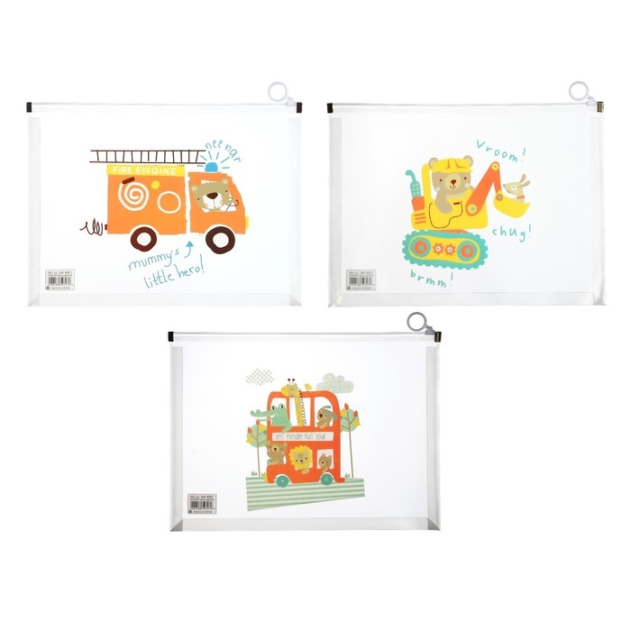 Папка-конверт на молнии формат А4, 180мкр, с рисунком Папка-конверт на молнии формат А4, 180мкр, с рисунком "Веселая машинка", МИКС