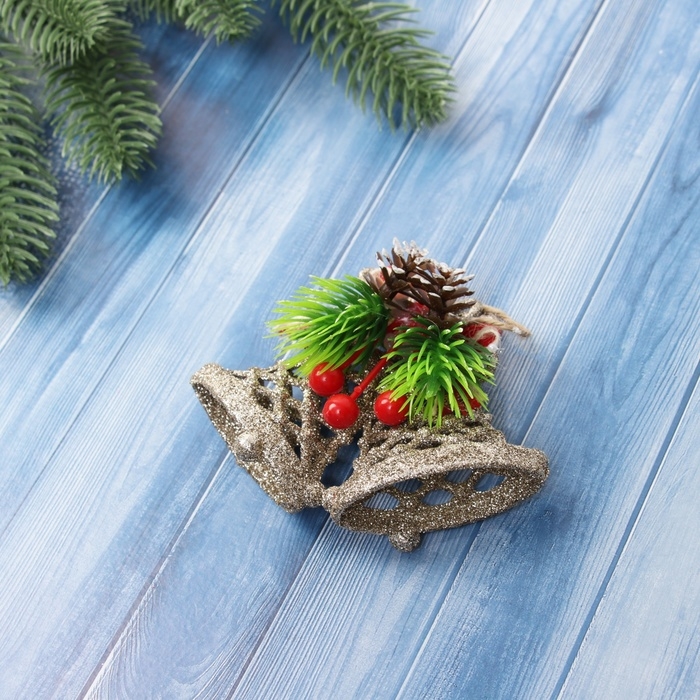 Украшение ёлочное Украшение ёлочное "Колокольчик блеск бантик" 8х10,5 см, золото