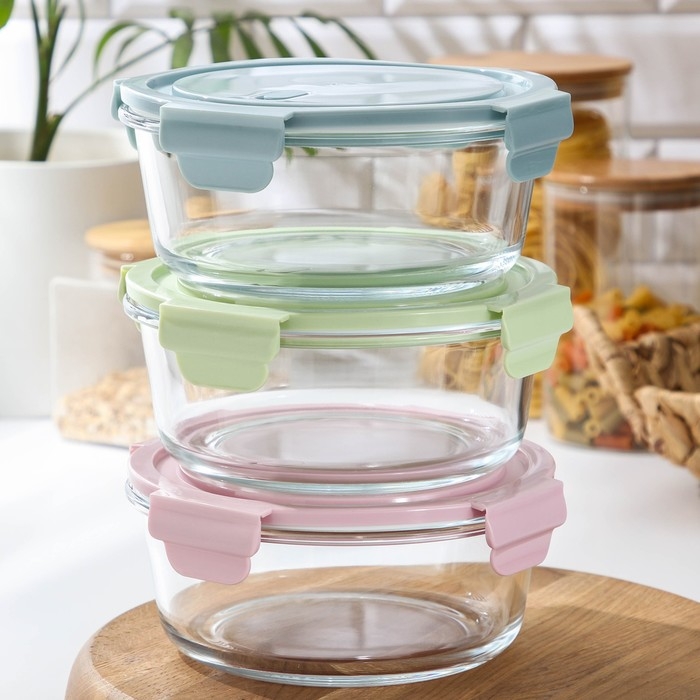 Контейнер из жаропрочного стекла круглый Cook and Freeze, 900 мл, 18×7 см, цвет МИКС