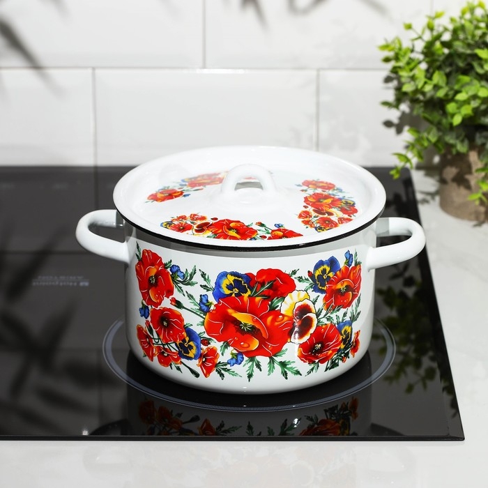 Кастрюля эмалированная «Маки Мечта», 2,9 л, индукция