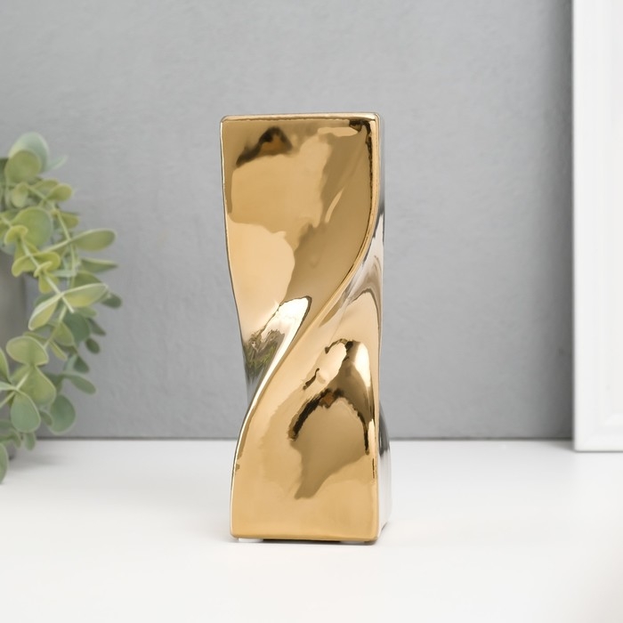 Подсвечник керамика на 1 свечу "Изгиб" d=3,5 см золото 6,5х6,5х17,5 см