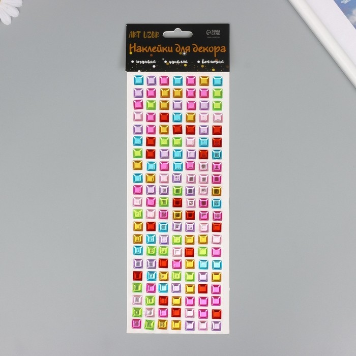 Наклейка пластик Наклейка пластик "Стразы цветные, квадрат" МИКС d-1,2 см 11х32 см