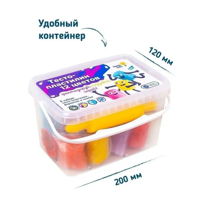 Тесто-пластилин, 12 цветов, 6 формочек + скалка: 16 см Тесто-пластилин, 12 цветов, 6 формочек + скалка: 16 см