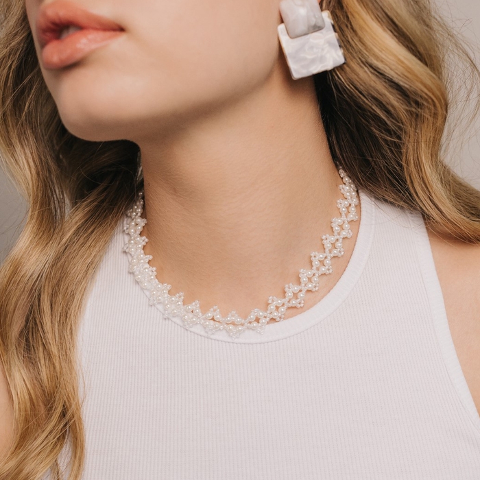 Чокер «Жемчуг» вышивка, цвет белый в серебре, 30 см Чокер «Жемчуг» вышивка, цвет белый в серебре, 30 см