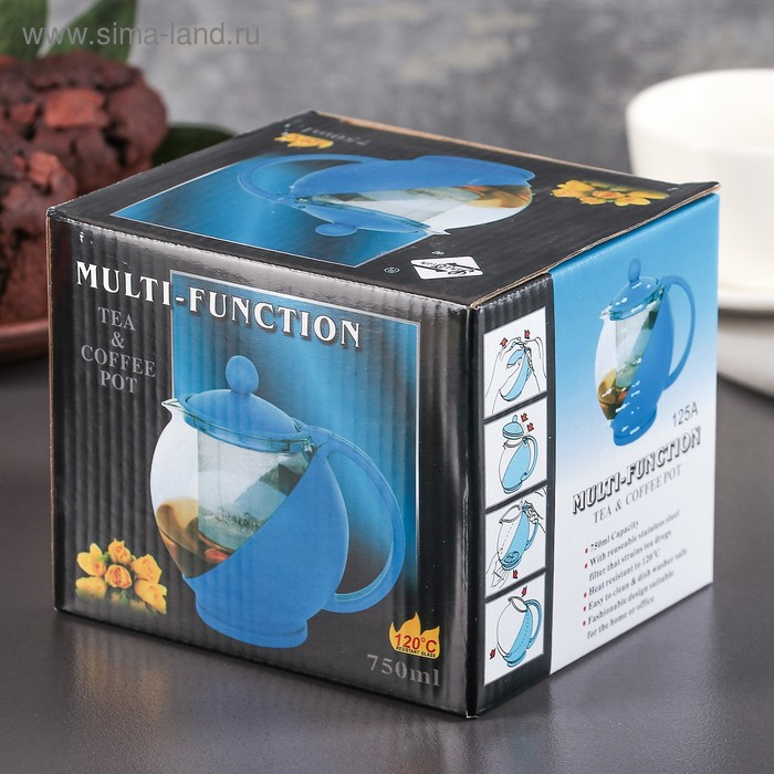 Чайник стеклянный заварочный «Флора», 700 мл, с металлическим ситом, цвет МИКС Чайник стеклянный заварочный «Флора», 700 мл, с металлическим ситом, цвет МИКС