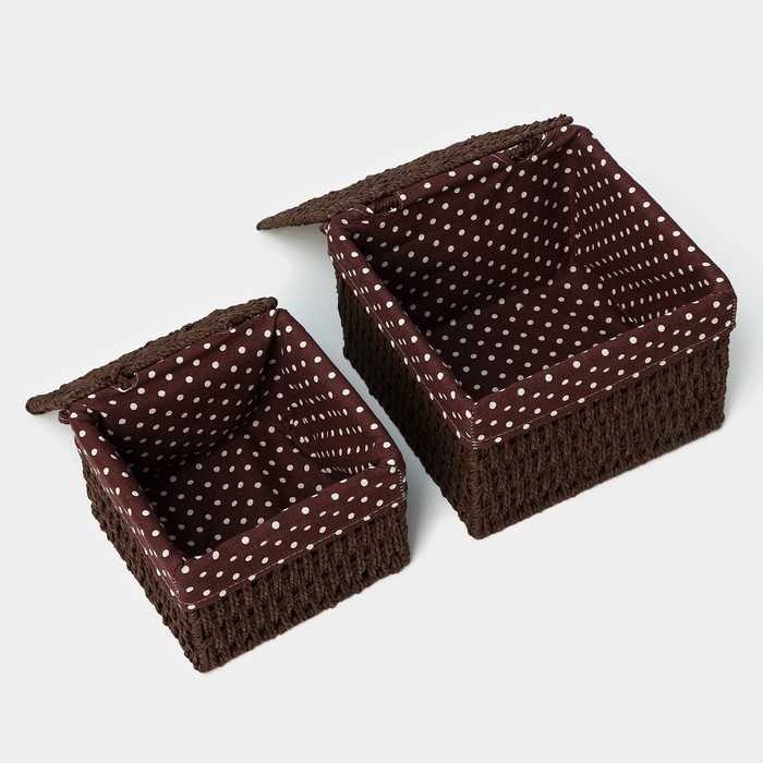 Набор интерьерных корзин ручной работы с крышкой LaDо́m, 2 шт, размер: 20×20×15 см, 25×25×18 см Набор интерьерных корзин ручной работы с крышкой LaDо́m, 2 шт, размер: 20×20×15 см, 25×25×18 см