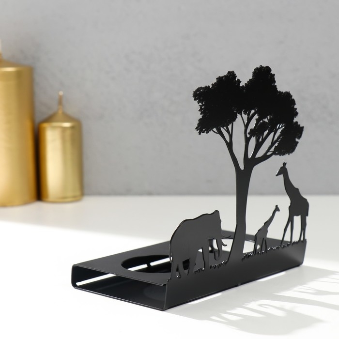Подсвечник металл на 2 свечи Подсвечник металл на 2 свечи "Жирафы Африки" чёрный 15,2х15х6,8 см