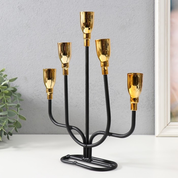 Подсвечник металл на 5 свечей Подсвечник металл на 5 свечей "Нептун" чёрный с золотом 20,6х5,7х25,8 см