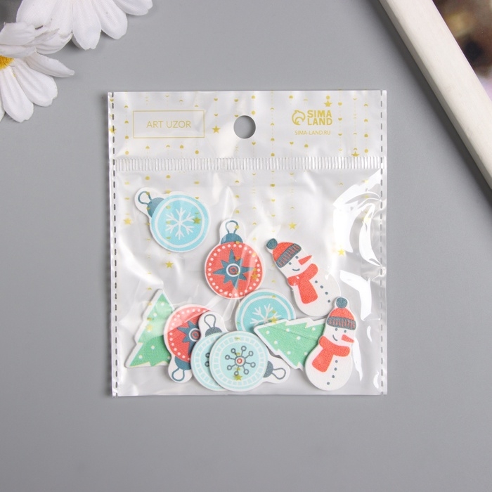 Декор для творчества дерево Декор для творчества дерево "Новогодний" набор 10 шт 2,3х3 см