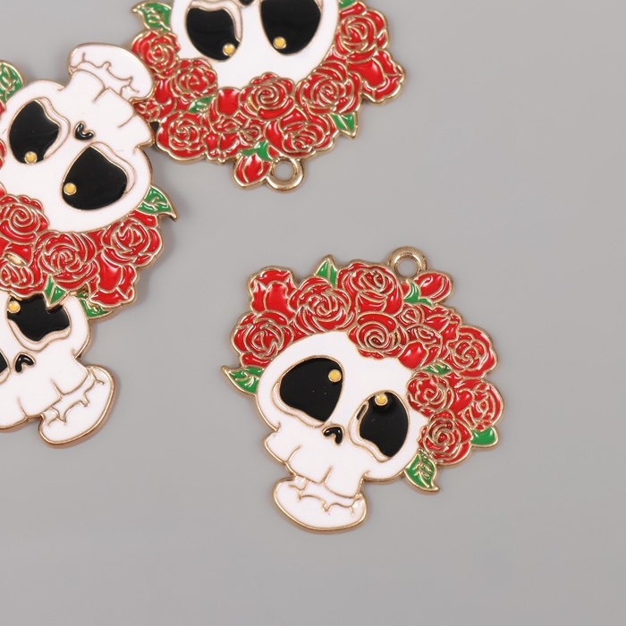 Декор для творчества металл, эмаль Декор для творчества металл, эмаль "Череп в цветочном венке" 3,1х3 см