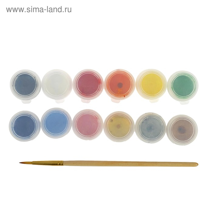 Краска для лица и тела «Аквагрим», боди-арт, 12 цветов, 12 шт., 3 мл, кисть Краска для лица и тела «Аквагрим», боди-арт, 12 цветов, 12 шт., 3 мл, кисть