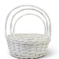 Набор плетёных корзин, 3 шт., 40&times;40&times;17, 34&times;34&times;15, 28&times;28&times;13 см, ручка h=35/32/29 см, ива, белый, Greengo
