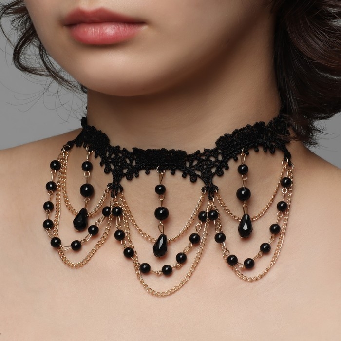 Чокер «Александрия» бусины в ажуре, цвет чёрный в золоте, 30 см Чокер «Александрия» бусины в ажуре, цвет чёрный в золоте, 30 см