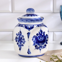 Банка для сып.продуктов "КАСКАД", 16,5см, V-0,95л, авт.Шибаев С.,гжель Банка для сып.продуктов "КАСКАД", 16,5см, V-0,95л, авт.Шибаев С.,гжель