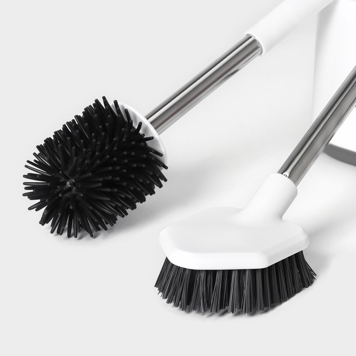 Ёршик для унитаза SAVANNA, силиконовый с щёткой, 18,9×12×40,5 см цвет белый Ёршик для унитаза SAVANNA, силиконовый с щёткой, 18,9×12×40,5 см цвет белый