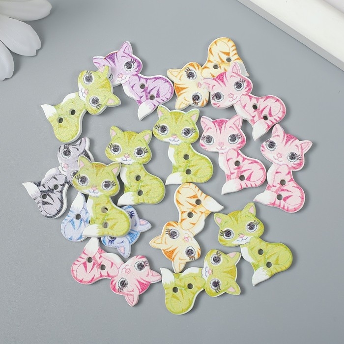 Пуговицы дерево для творчества 2 прокола Пуговицы дерево для творчества 2 прокола "Кошка" набор 15 шт 1,6х2,6 см МИКС