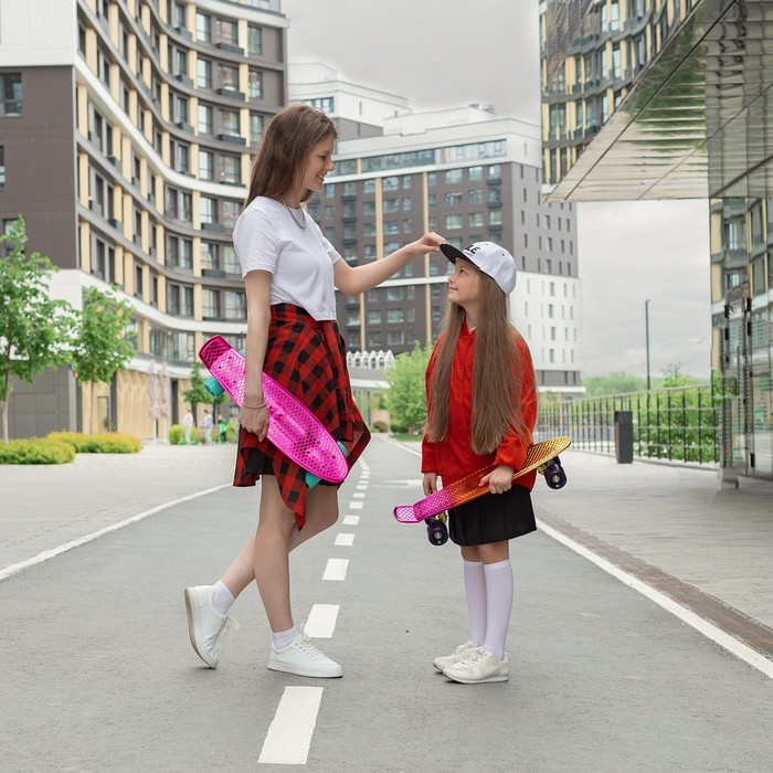 Пенниборд ONLYTOP, 56х15 см, колёса PU 60х45 мм, алюминиевая рама, цвет розовый Пенниборд ONLYTOP, 56х15 см, колёса PU 60х45 мм, алюминиевая рама, цвет розовый