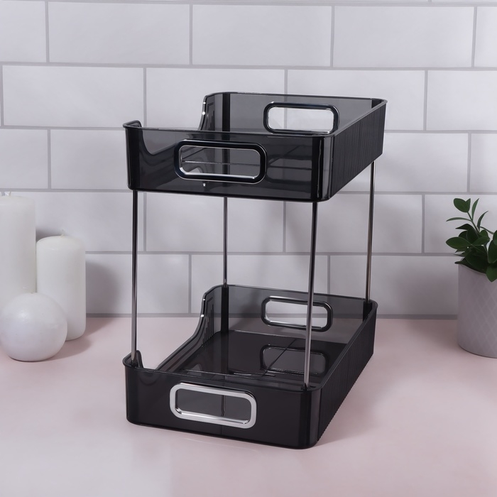 Органайзер для хранения, с ручками, 2 секции, 31 × 20 × 29 см, цвет чёрный/серебристый