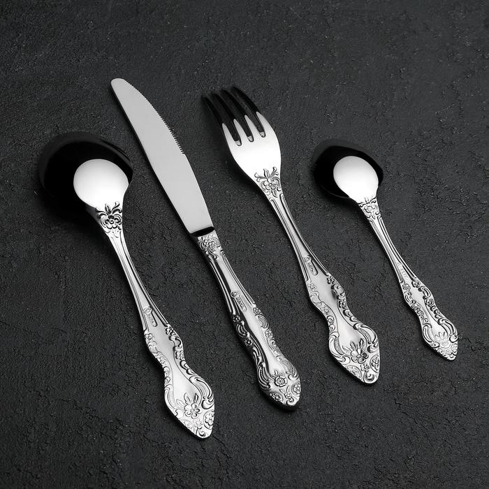 Набор столовых приборов «Тройка», 24 предмета, художественная роспись, декоративная коробка Набор столовых приборов «Тройка», 24 предмета, художественная роспись, декоративная коробка