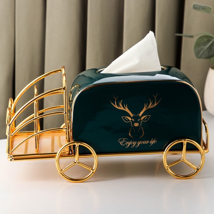 Салфетница керамическая на подставке «Золотой олень», 30×13×14 см, цвет изумрудный Салфетница керамическая на подставке «Золотой олень», 30×13×14 см, цвет изумрудный