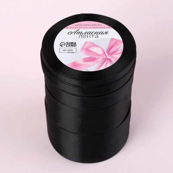 Набор атласных лент, 5 шт, размер лент: 6/10/20/40/50 мм × 23 ± 1 м, цвет чёрный Набор атласных лент, 5 шт, размер лент: 6/10/20/40/50 мм × 23 ± 1 м, цвет чёрный
