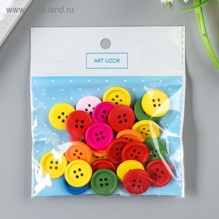 Набор пуговиц декоративных дерево Набор пуговиц декоративных дерево "Яркие круглые" (набор 30 шт) 1,8х1,8 см