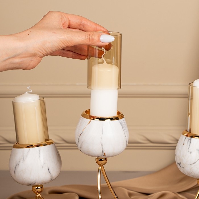 Подсвечник металл, стекло «Сплетение» на 4 свечи 47 х 10 х 28 см