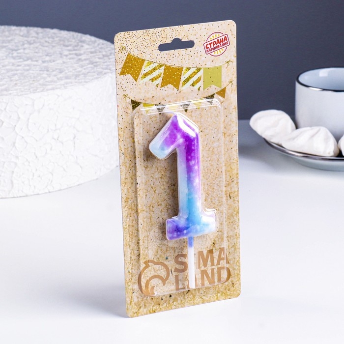 Свеча в торт на шпажке  Свеча в торт на шпажке "Галактика", цифра 1, 9 см, ГИГАНТ