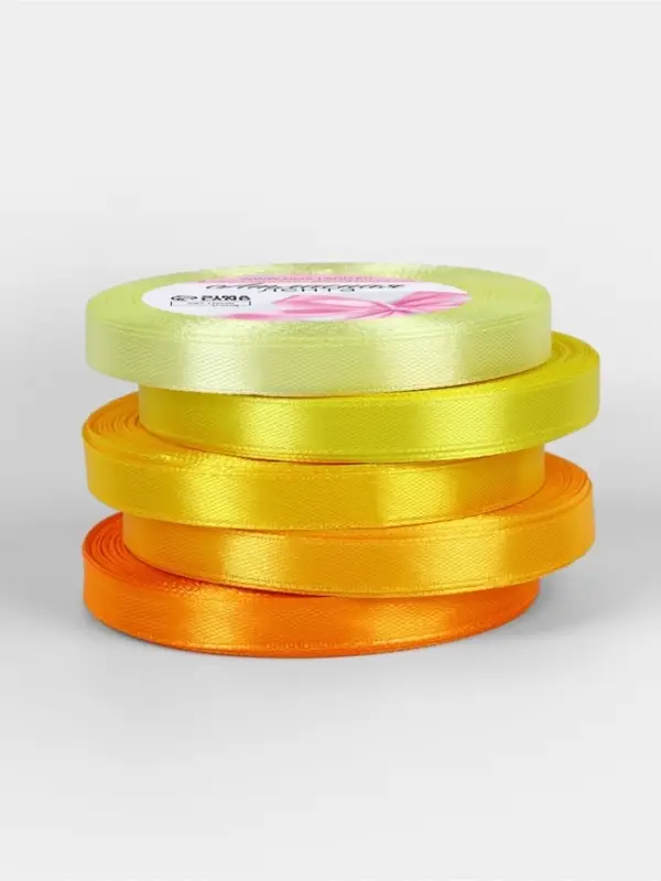Атласная лента, набор 5 шт., 10 мм, 23&plusmn;1 м, жёлтый, оранжевый