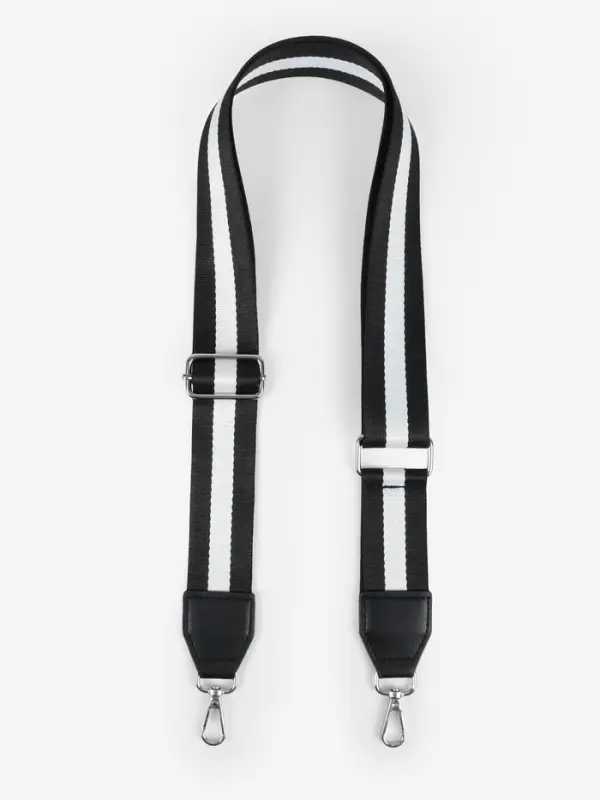 Ручка для сумки, стропа с кожаной вставкой, 140&times;3.8 см, чёрная, белая