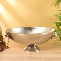 Салатник "Лев с кольцом" на ножке, алюминий (никелевое покрытие) 24х33х13,5 см