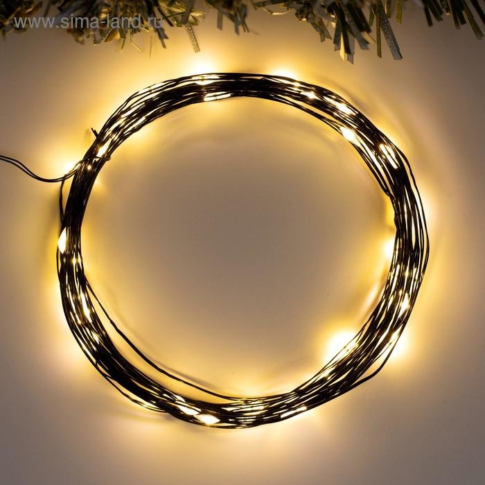 Гирлянда «Нить» 5 м роса, IP20, чёрная нить, 50 LED, 2 режима, батарейки AAх3 (нет в комплекте), свечение тёплое белое Гирлянда «Нить» 5 м роса, IP20, чёрная нить, 50 LED, 2 режима, батарейки AAх3 (нет в комплекте), свечение тёплое белое