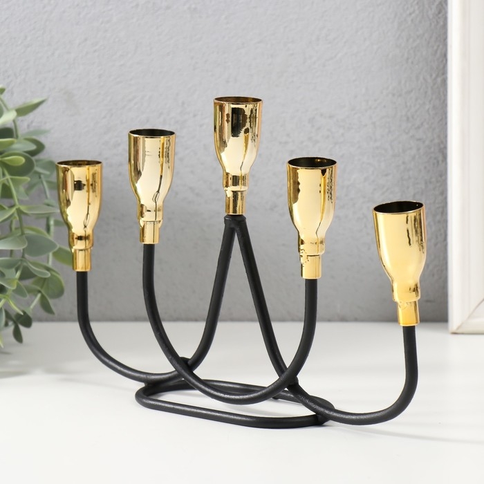 Подсвечник металл на 5 свечей Подсвечник металл на 5 свечей "Пелей" чёрный с золотом 24,5х5,8х15,5 см