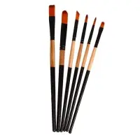 Набор кистей для рисования, нейлон, 6 штук, круглые, плоские, деревянная ручка, международный размер