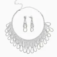 Набор 2 предмета: серьги, колье со стразами &laquo;Лёд&raquo;. d=13.5 см, белый в серебре