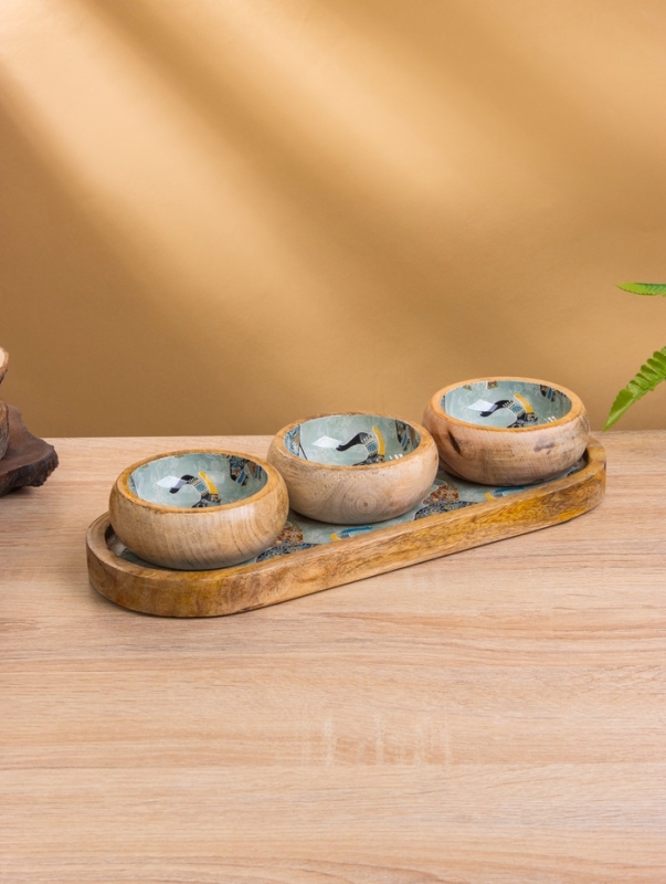 Набор розеток на подносе  Набор розеток на подносе "Мудрый слон" (3 шт) дерево манго 33,5х13х6,5 см