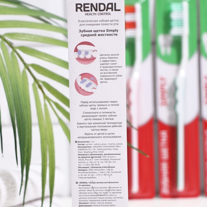 Зубная щётка Rendal Simply, средней жёсткости, 1 шт. МИКС Зубная щётка Rendal Simply, средней жёсткости, 1 шт. МИКС