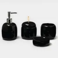 Набор аксессуаров для ванной комнаты SAVANNA Monro, 4 предмета, мыльница, дозатор для мыла 450 мл, стакан, баночка, чёрный