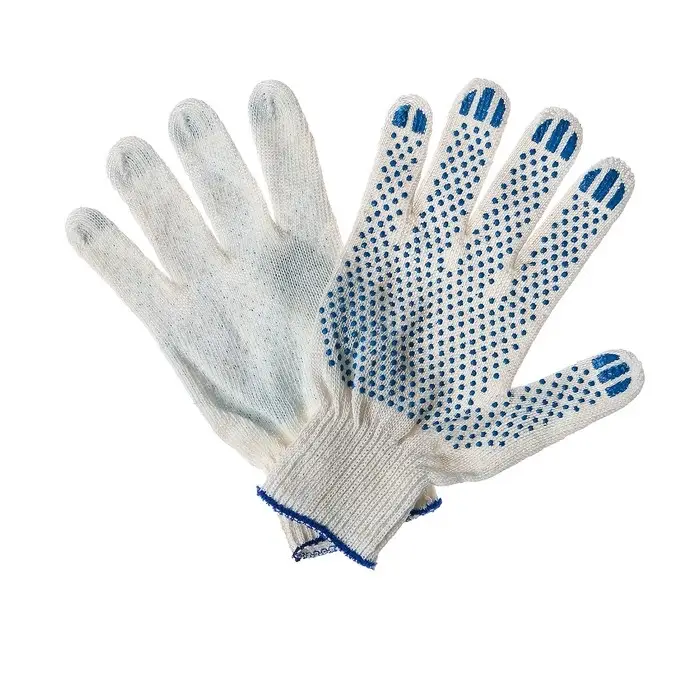 Перчатки, хб, вязка 7 класс, 3 нити, размер 10, с ПВХ точками, белые, Greengo