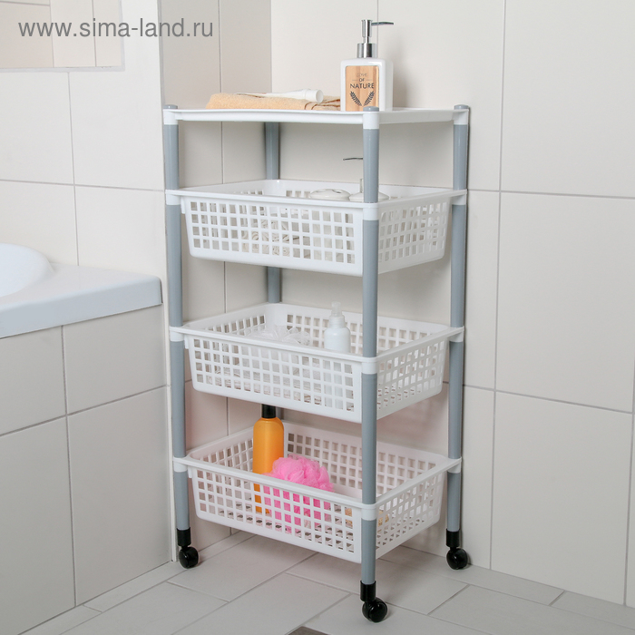 Этажерка напольная на колесиках 4-х секционная, цвет МИКС Этажерка напольная на колесиках 4-х секционная, цвет МИКС