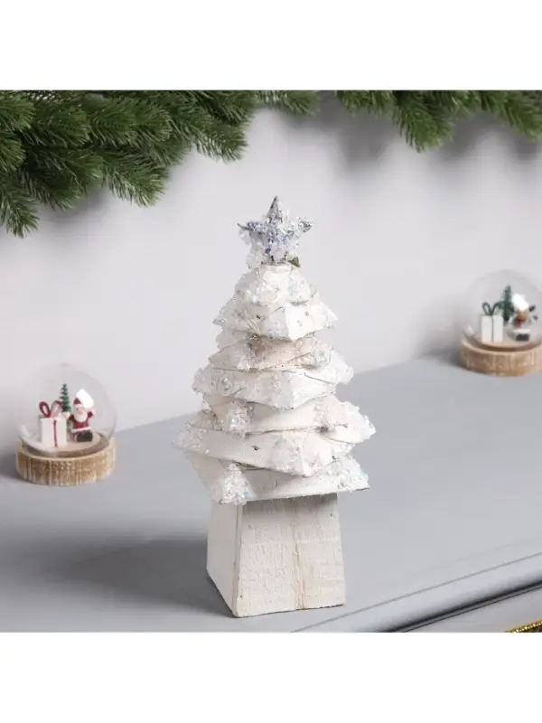 Фигура деревянная &laquo;Ёлочка белая&raquo;, 27&times;14&times;14 см, 35 LED, от батареек AAx2, свечение тёплое белое