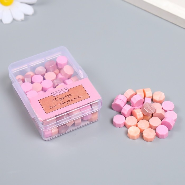 Сургуч в гранулах в коробочке Сургуч в гранулах в коробочке "Восьмигранник" палитра розового 35 гр 2,4х5,5х7 см