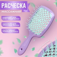 Расчёска массажная, широкая, вентилируемая, 8,5 × 20,5 см, PVC коробка, цвет сиреневый/бирюзовый