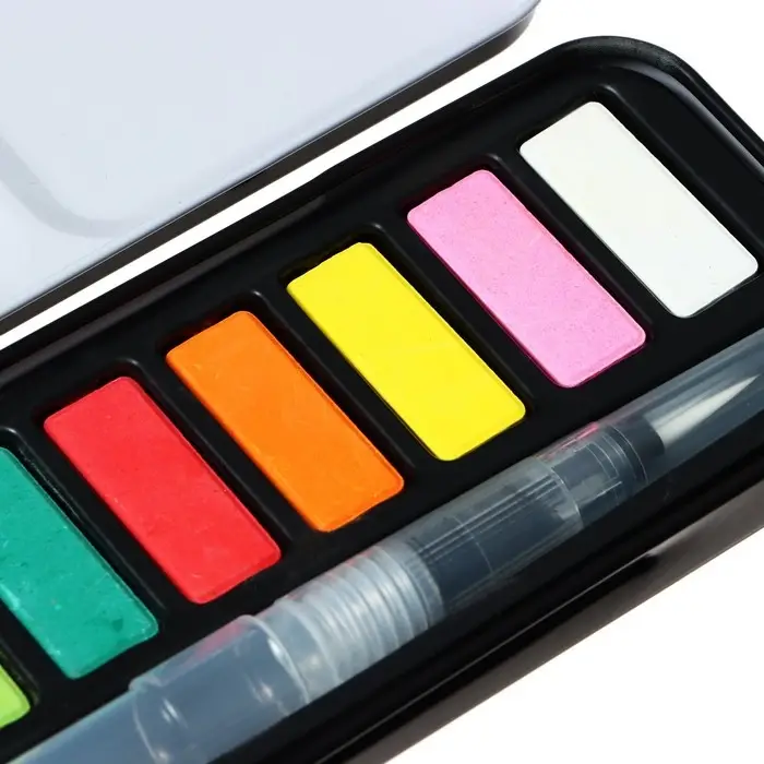 Краски акварельные, в кюветах, с кистью, 12 цветов