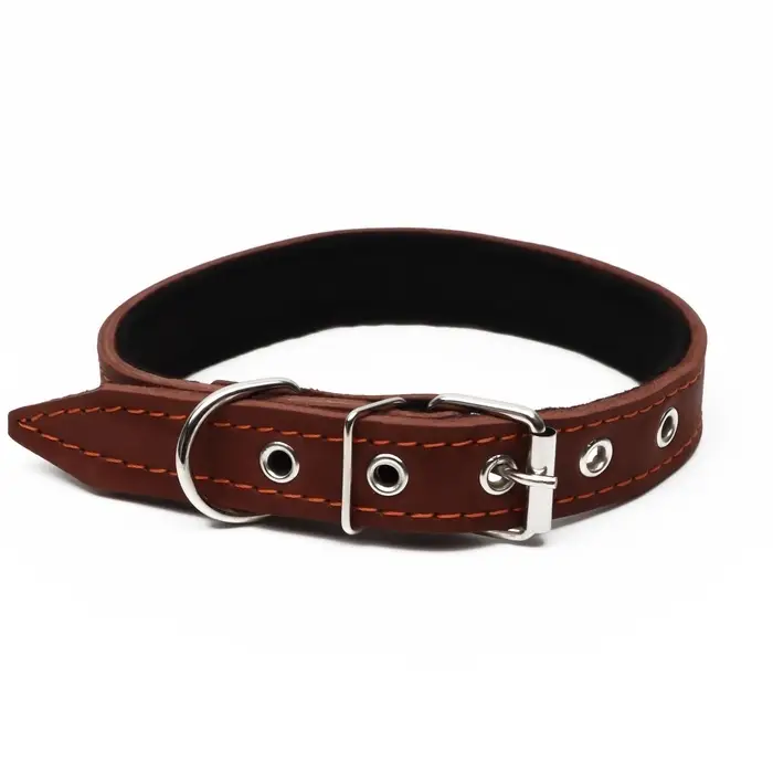 Ошейник, 56&times;2.5 см, ОШ 35-45 см, на синтепоне, кожа, коричневый