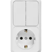 Выключатель с розеткой вернтикальный TANGO, 16 А, 2 клавиши + розетка, IP 20, открытой проводки с за